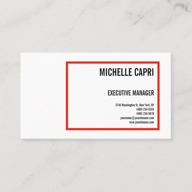 Modern Plain Simple Minimalist Red White Business Card (Front)