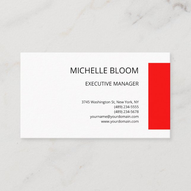 Modern Plain Simple Minimalist Red White Business Card (Front)