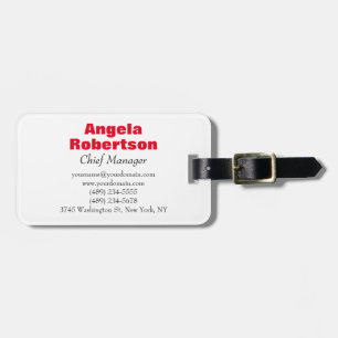Modern plain simple minimalist red white luggage tag