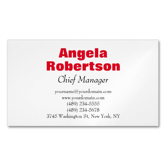 Modern plain simple minimalist red white magnetic business card (Front)