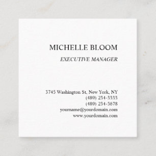 Modern Plain Simple Minimalist White Square Business Card