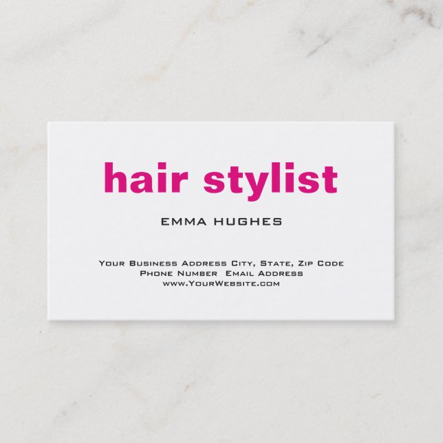 Modern Plain Simple Pink White Hair Stylist Business Card (Front)