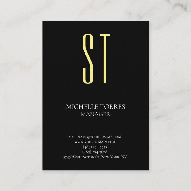Modern plain simple professional monogram linen business card (Front)