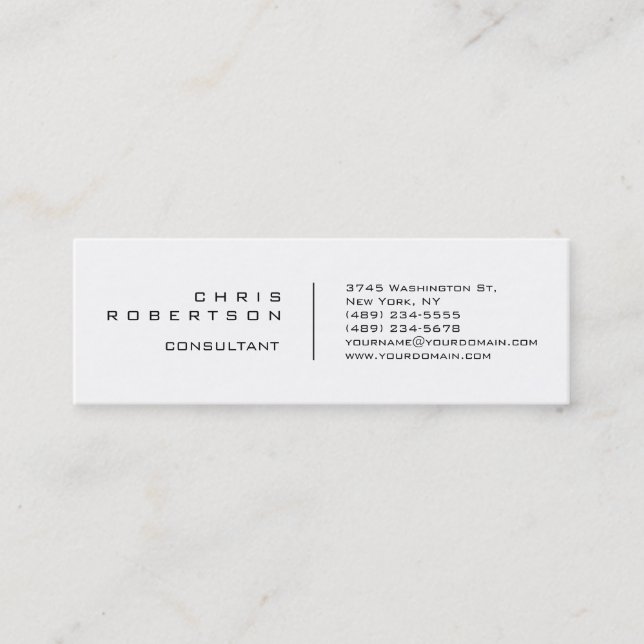Modern Plain Simple White Skinny Business Card (Front)