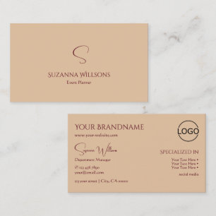 Modern Plain Tan Beige with Monogram and Logo Chic Business Card
