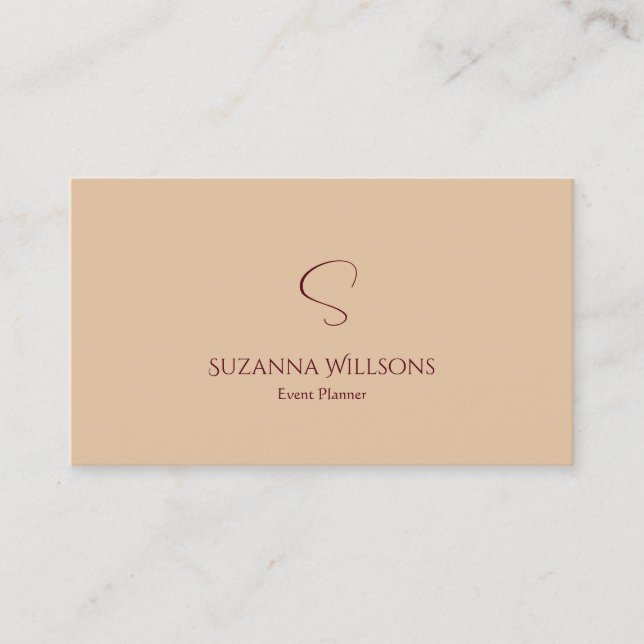 Modern Plain Tan Beige with Monogram Elegant Chic Business Card (Front)