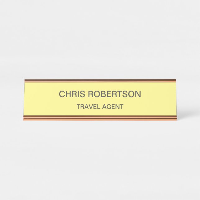 Modern Plain Travel Agent Minimalist Cream Colour Desk Name Plate (Front)
