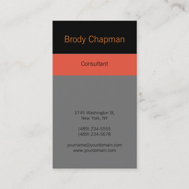 Modern Plain Vertical Black Red Grey Unique Design Business Card (Front)