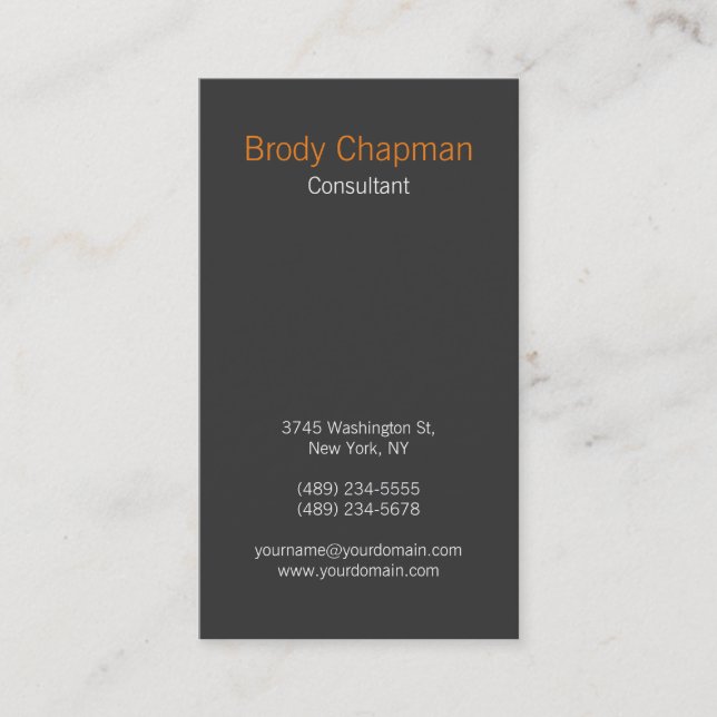 Modern Plain Vertical Orange Grey Unique Design Business Card (Front)