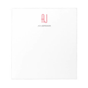 Modern plain vertical simple white red monogram notepad