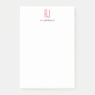 Modern plain vertical simple white red monogram post-it notes