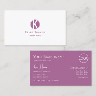 Modern Plain White Lilac with Monogram and Logo Business Card
