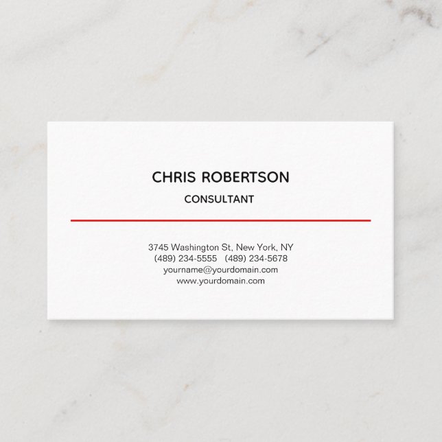 Modern Plain White Minimalist Business Card (Front)