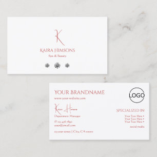 Modern Plain White with Monogram Logo and Diamonds Business Card