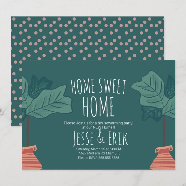Modern Plant Fiddle Fig Tree Housewarming Party Invitation (Front/Back)