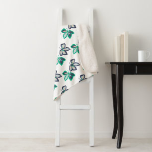 Modern Plant Leaf Flora Pattern White Sherpa Blanket