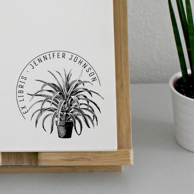 Modern Plant Pot Botanical Library Books Ex Libris Self-inking Stamp (Creator Uploaded)