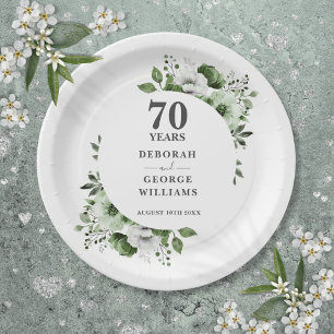Modern Platinum 70th Wedding Anniversary Greenery  Paper Plate