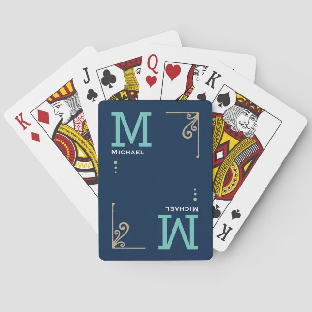 Modern Player Monogram - Personalised Blue Playing Cards (Back)