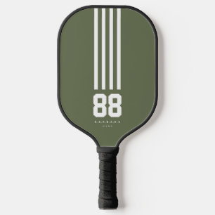 Modern Player Name Age Stripes Green Birthday Pickleball Paddle