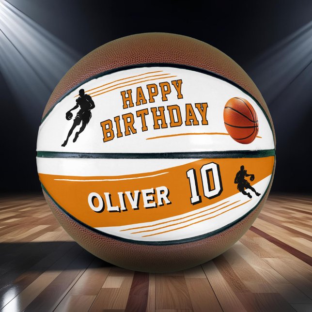 Modern Player Silhouette Stripe Happy Birthday Basketball (Creator Uploaded)