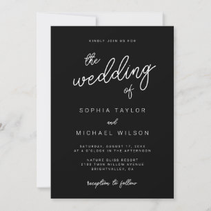 Modern Playful Calligraphy Black White Wedding Invitation