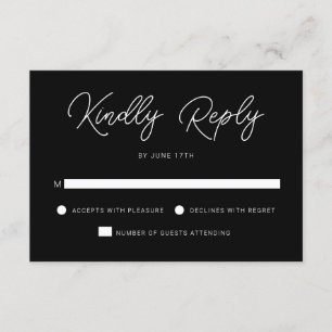 Modern Playful Calligraphy Black White Wedding RSVP Card