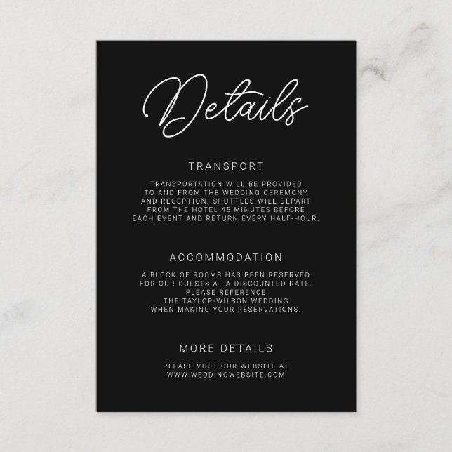 Modern Playful Calligraphy Wedding Details Enclosure Card (Front)