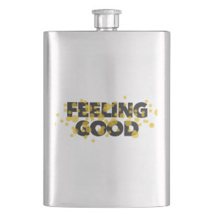 Modern, playful, cheerful design of Feeling Good Hip Flask