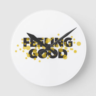 Modern, playful, cheerful design of Feeling Good Round Clock