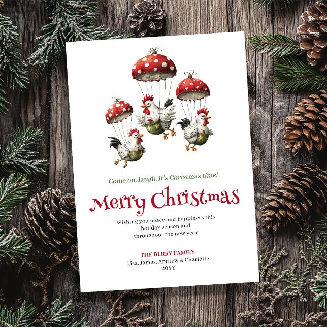 Modern Playful Chickens Holiday Greeting Card (Creator Uploaded)