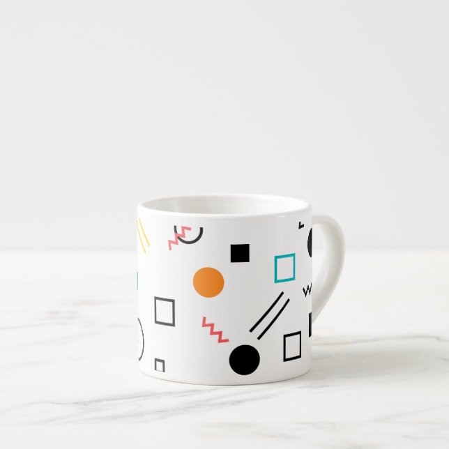 Modern, playful, cool, trendy, Memphis geometric Espresso Cup (Front Right)