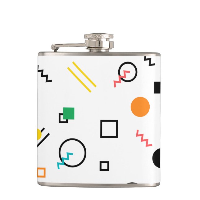 Modern, playful, cool, trendy, Memphis geometric Hip Flask (Front)