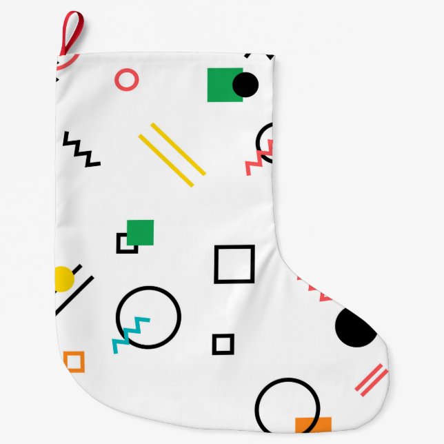 Modern, playful, cool, trendy, Memphis geometric Large Christmas Stocking (Front)