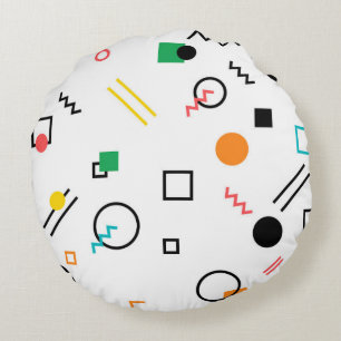 Modern, playful, cool, trendy, Memphis geometric Round Cushion