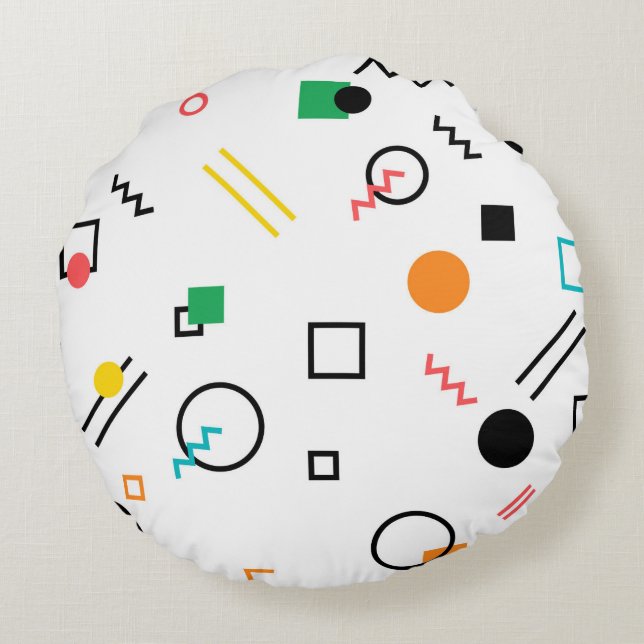 Modern, playful, cool, trendy, Memphis geometric Round Cushion (Back)