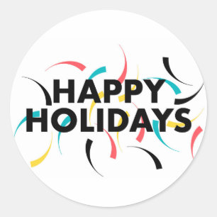 Modern, playful design of "Happy Holidays" Classic Round Sticker