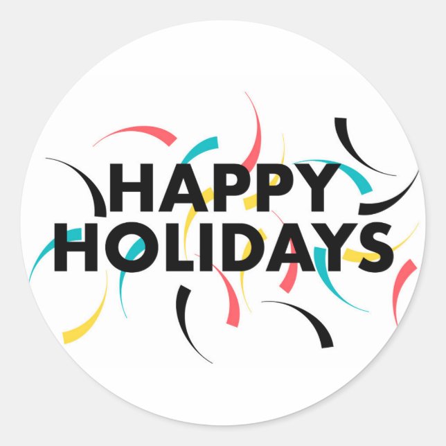 Modern, playful design of  "Happy Holidays" Classic Round Sticker (Front)