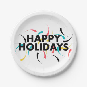 Modern, playful design of "Happy Holidays" Paper Plate