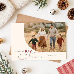 Modern Playful Family Kids Photo Red Bow Christmas Holiday Card