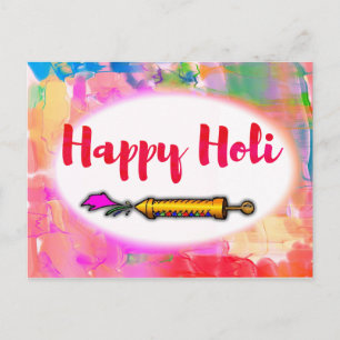 Modern Playful Script Colourful Pichkari Happy Hol Postcard