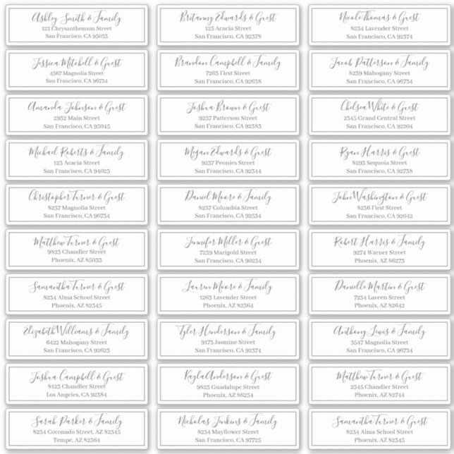 Modern Playful Script Wedding Guest Names Address (Front)