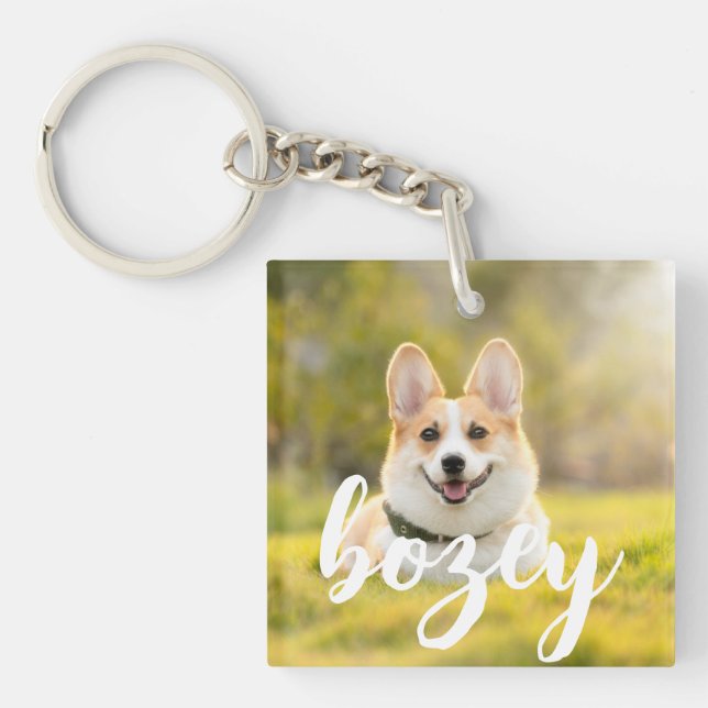 Modern Playful Simple Elegant Chic Pet Photo Key Ring (Front)