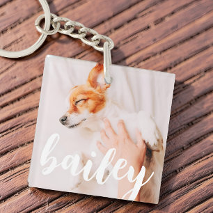 Modern Playful Simple Elegant Chic Pet Photo Key Ring