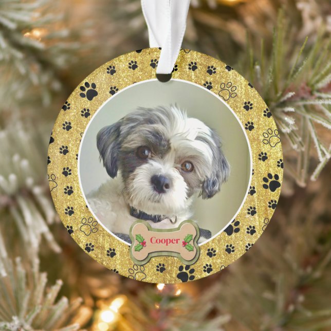 Modern Playful Simple Photo Dog - Paw Print Design Ornament (Tree)