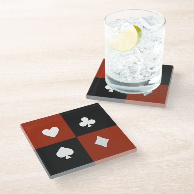 Modern Playing Card Suit Poker & Bridge gift Glass Coaster (Angled)