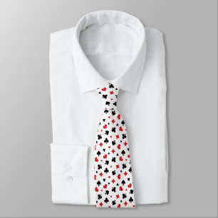 Modern Playing Card Suits Pattern on White Tie