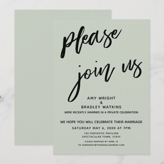 Modern Please Join Us After Wedding Reception Sage Invitation (Front/Back)
