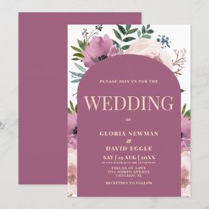 Modern Plum Arch Floral Wedding Invitation