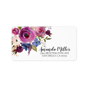 Modern Plum Blue Floral Return Address Label
